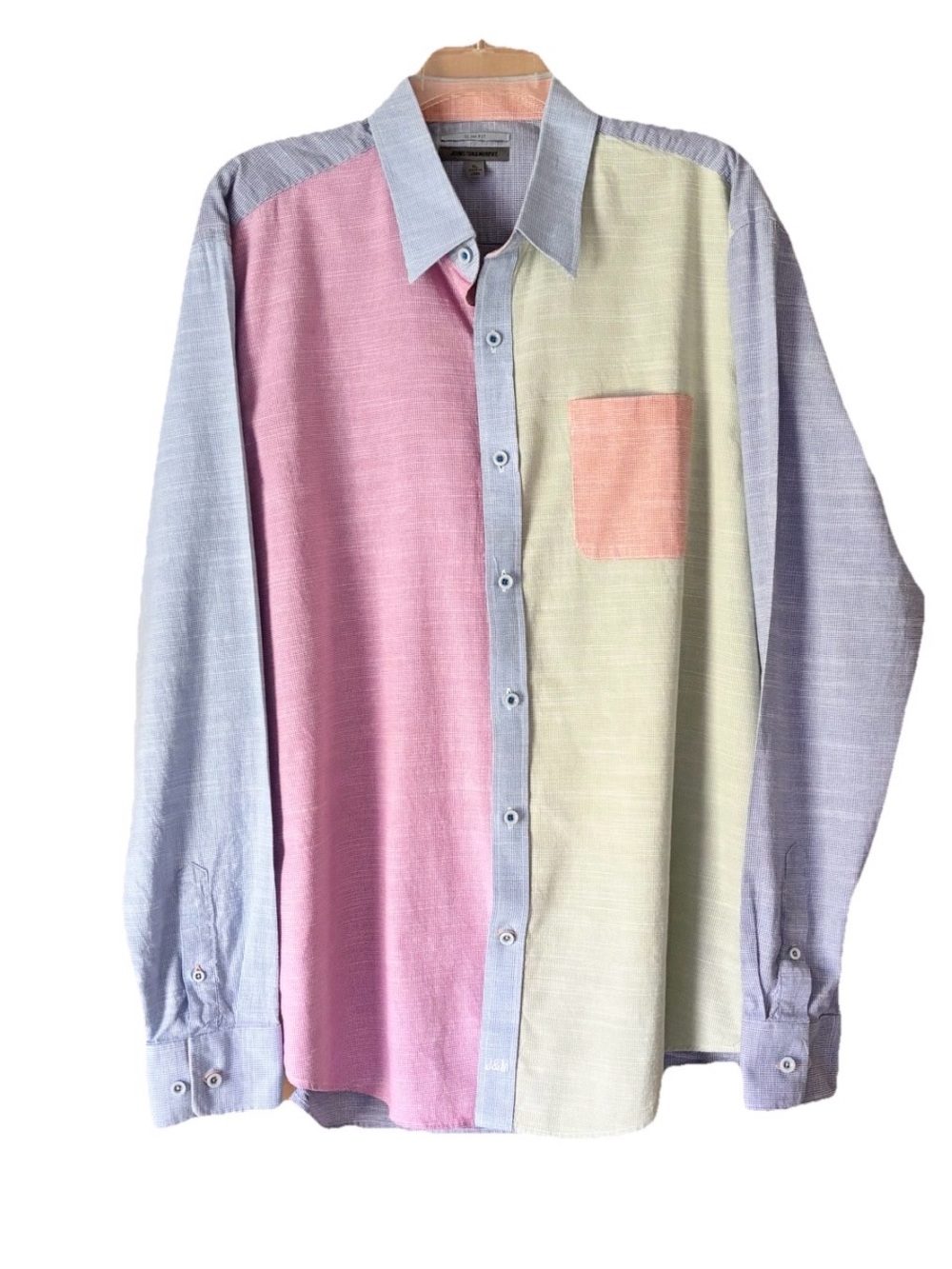 Johnston & Murphy Slim Fit Color block Pastel Button Up Shirt Size XL EUC